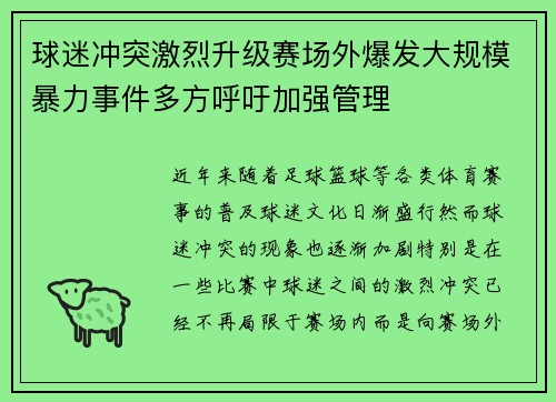 球迷冲突激烈升级赛场外爆发大规模暴力事件多方呼吁加强管理