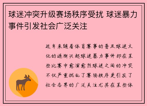 球迷冲突升级赛场秩序受扰 球迷暴力事件引发社会广泛关注