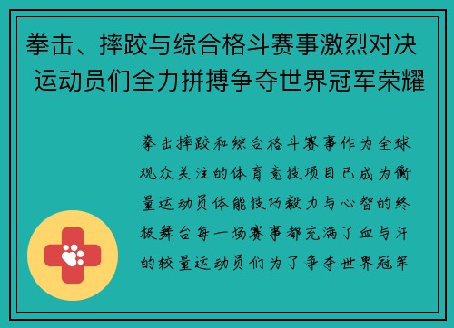 拳击、摔跤与综合格斗赛事激烈对决 运动员们全力拼搏争夺世界冠军荣耀