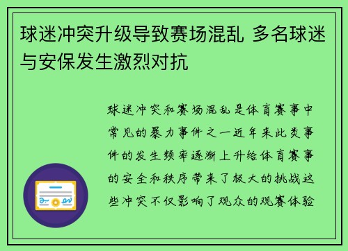 球迷冲突升级导致赛场混乱 多名球迷与安保发生激烈对抗